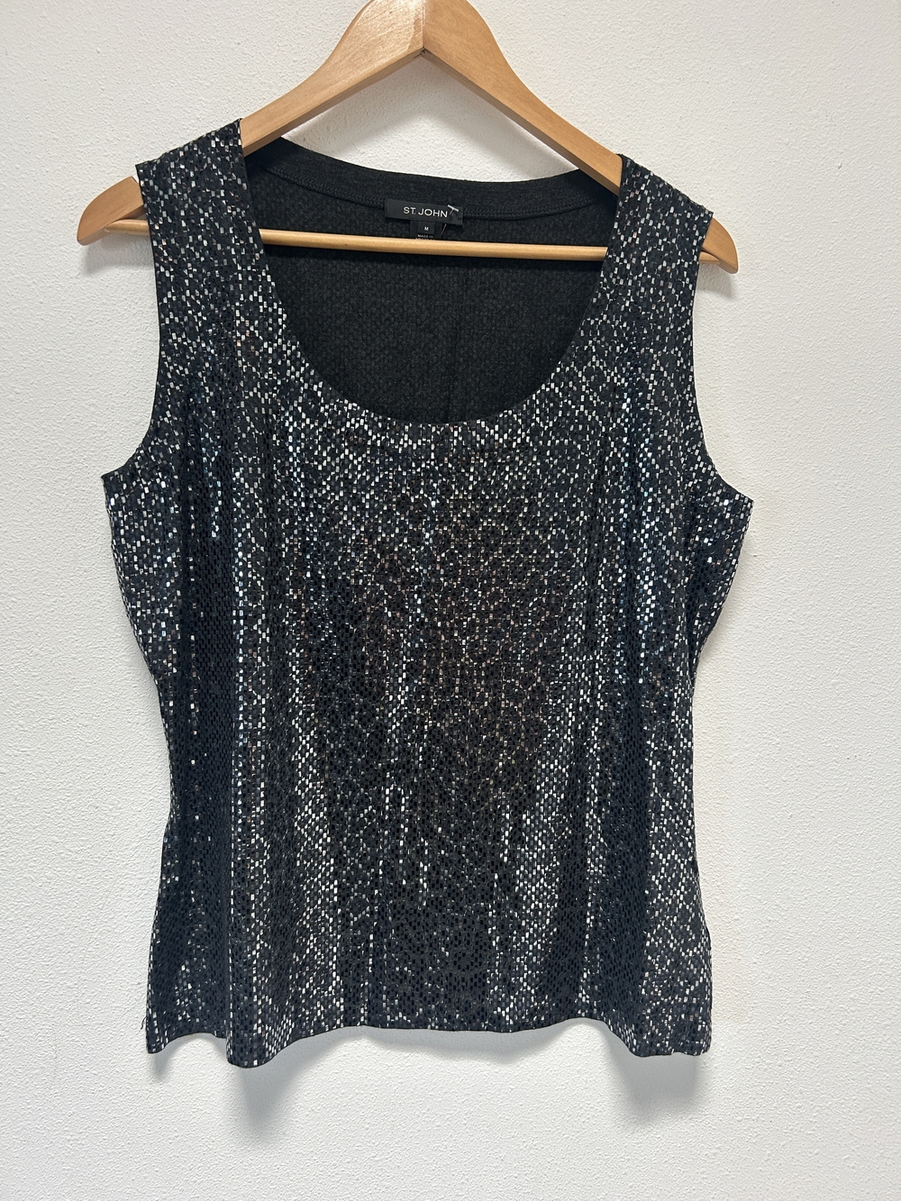 St. John Black and Silver Metallic Animal Print Tank